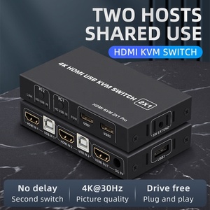 4K HDMI KVM开关2进1出4K 30Hz HDMI USB KVM切换器2x1，用于2 pc共享显示器鼠标键盘，带桌面控制器