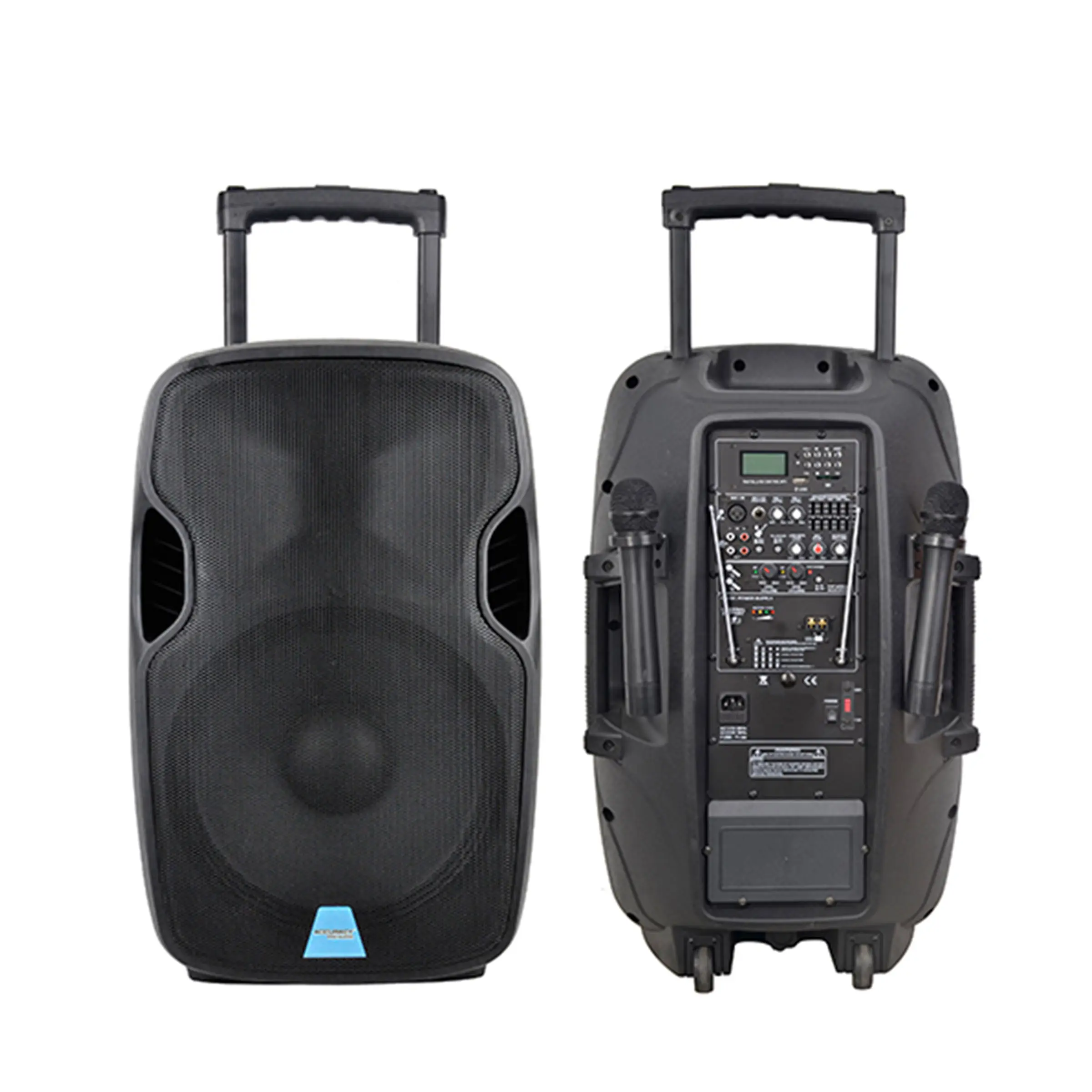 Accuracy Pro Audio CMBT15AVX 15 ''Altavoz alimentado por batería Sistema de sonido de altavoz de carro activo de plástico con 2 micrófonos inalámbricos