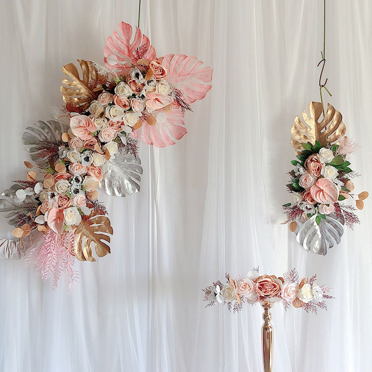 pink, silver fower arch