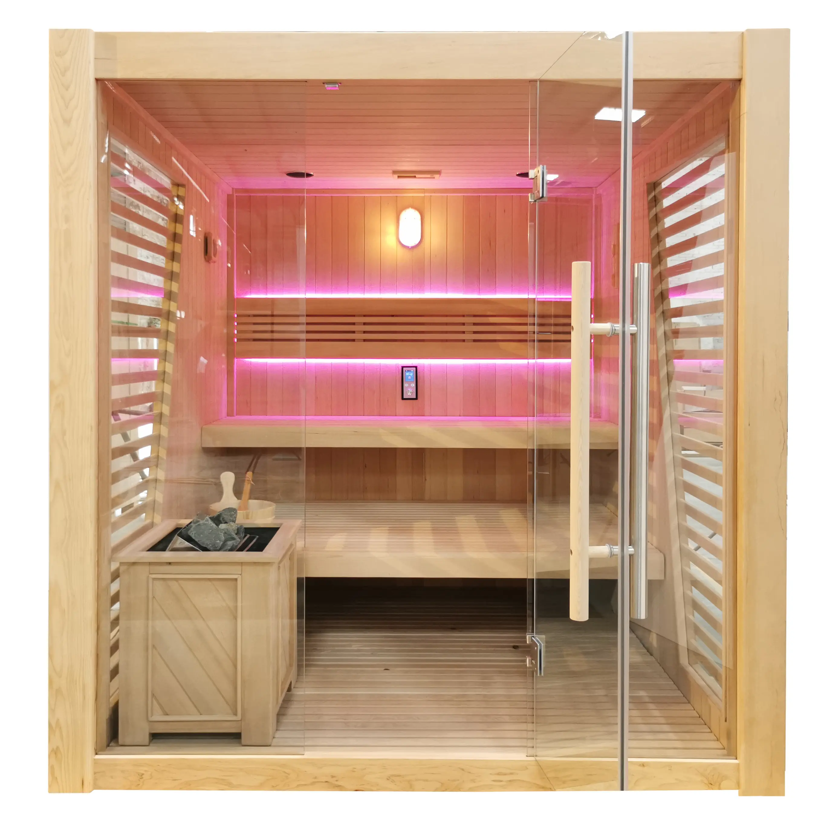 Sauna de madera maciza de lujo Popular Swankia, sala de sauna de vapor seco interior, sala de sauna de cedro rojo infrarrojo lejano, estufa harvia