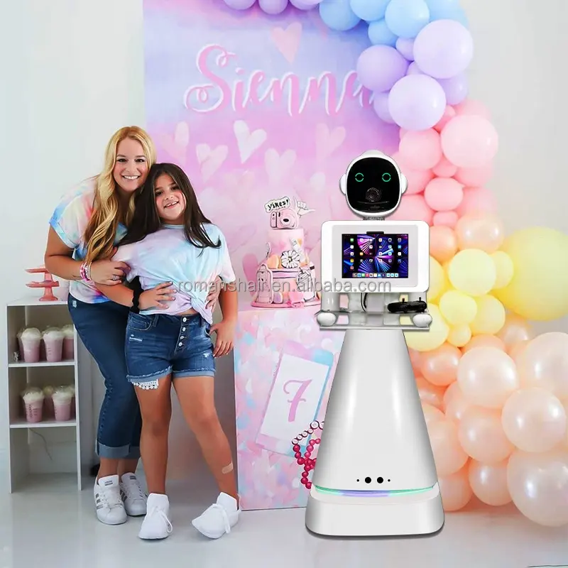 Cabine fotográfica robô roamer com luzes 360°, cabine fotográfica com conexão portátil, cabine fotográfica robô para festas e eventos, 2023