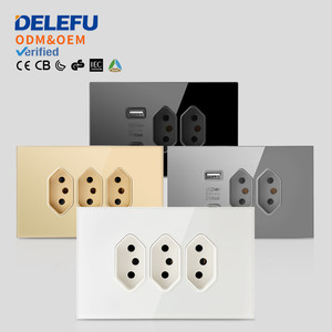 DELEFU巴西标准墙壁智能开关，带usb-c钢化玻璃面板，适合家庭使用 - Product Image 1