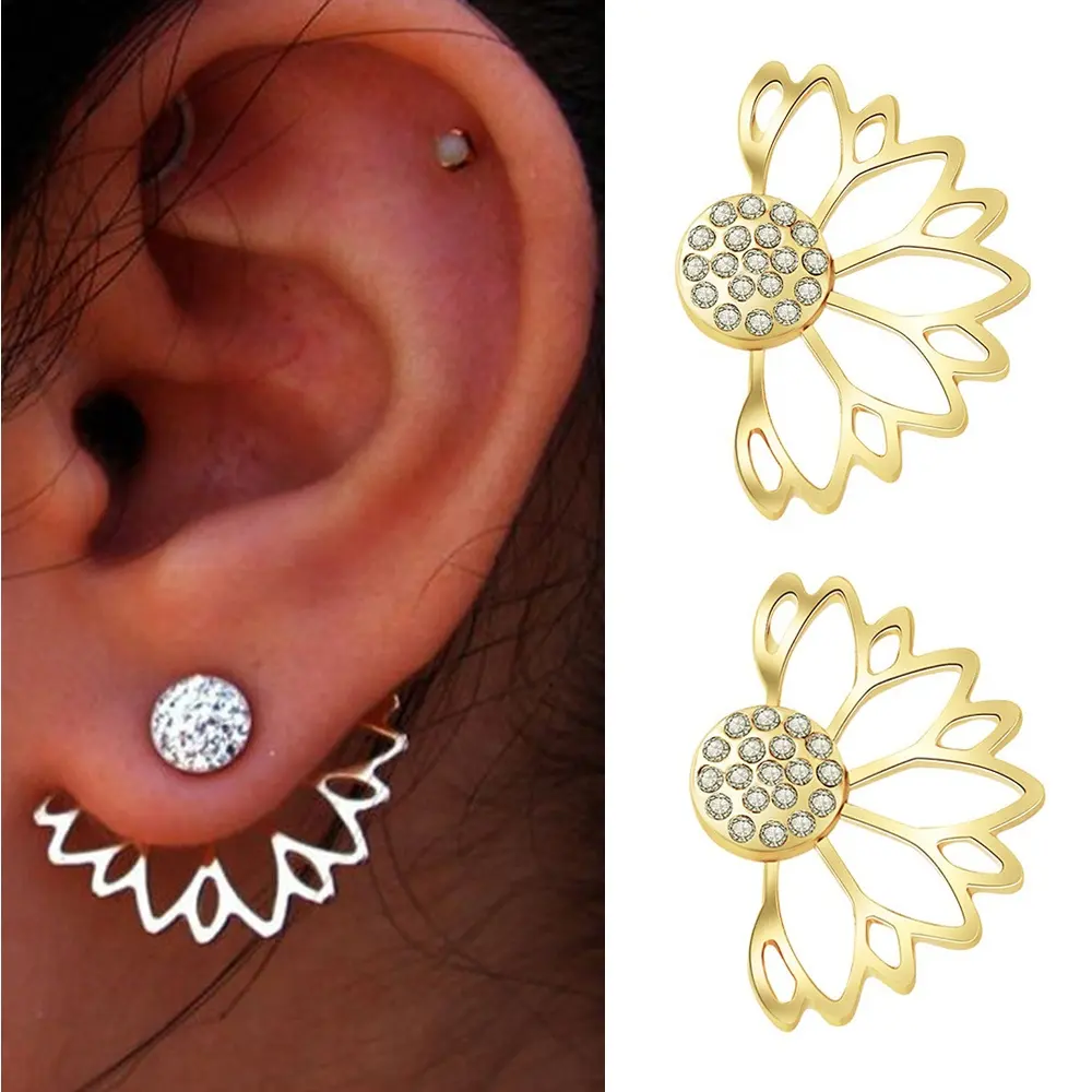 Mode Chic oreille goujon exquis cristal strass boucles d'oreilles bijoux doux Lotus fleur boucles d'oreilles vestes pour femmes fille