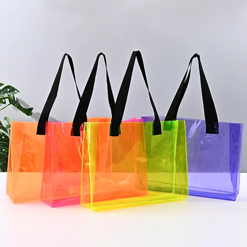 Bolsa de praia grande de luxo para mulheres, sacola holográfica em PVC iridescente para praia, alças de fita PU, logotipo personalizado, pronta para enviar