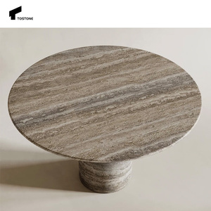 Tostone thanh lịch Vòng bạc travertine Bàn Ăn-hình trụ chân travertine bàn tròn cho không gian ăn uống tinh vi - Product Image 6