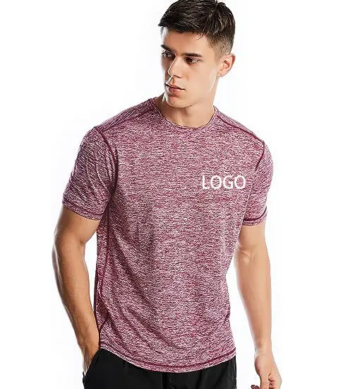 Personalizza il tuo Logo tessuto cationico Color erica da uomo poliestere Spandex traspirante Sport Running Gym T Shirt