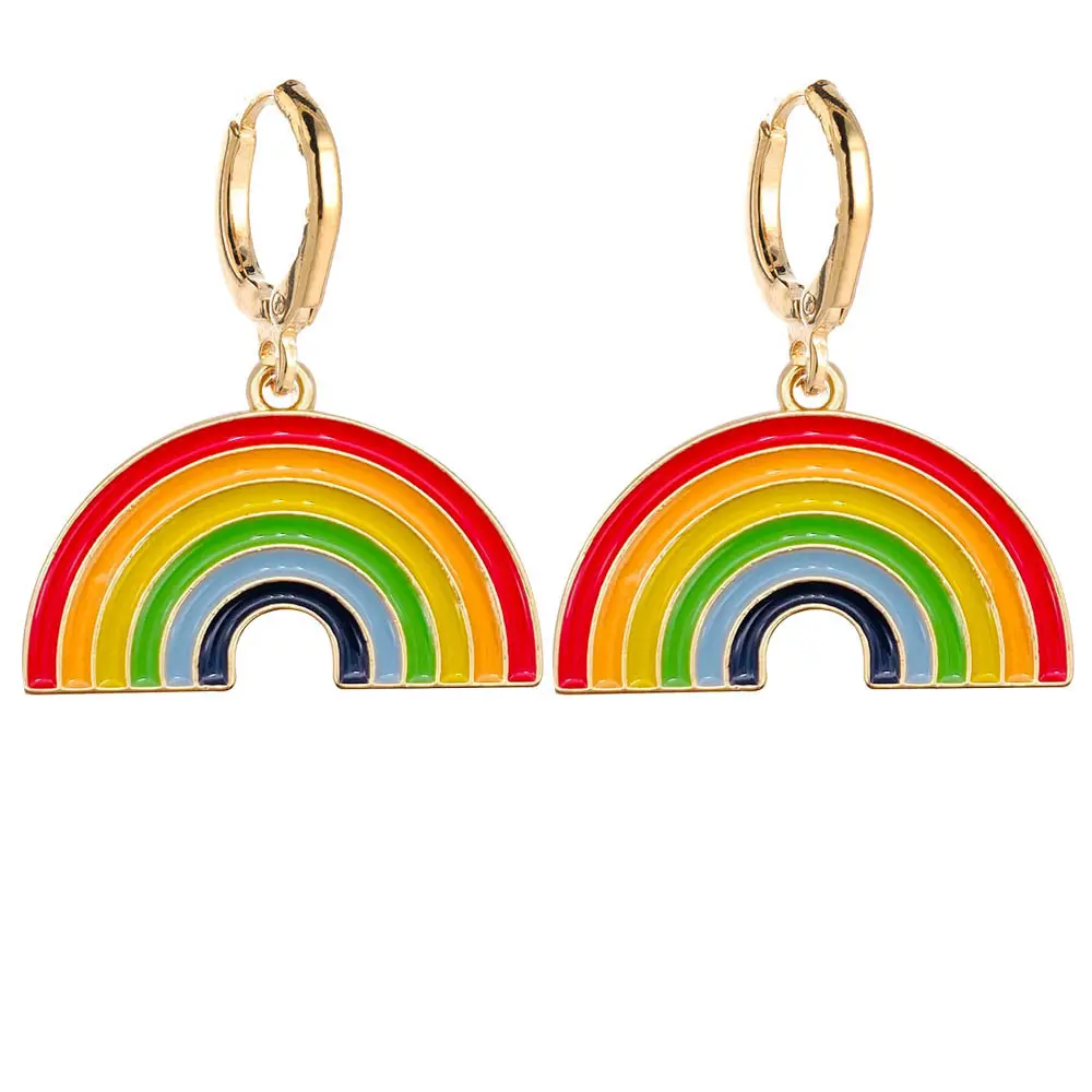Damen bunte emaille Strass Regenbogen Herz Anhänger Ohrringe Großhandel Alloy-Schmuck für Verlobung Jahrestag Dekoration