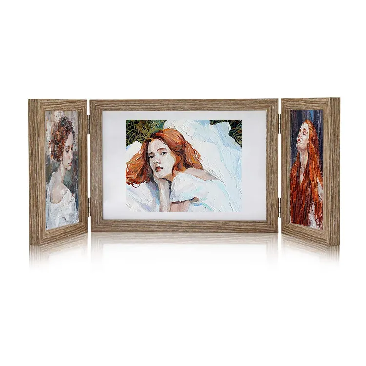 Marco de fotos rústico con tres bisagras triples, 3 orificios, 4x6 y 5x7, marco de fotos de madera marrón