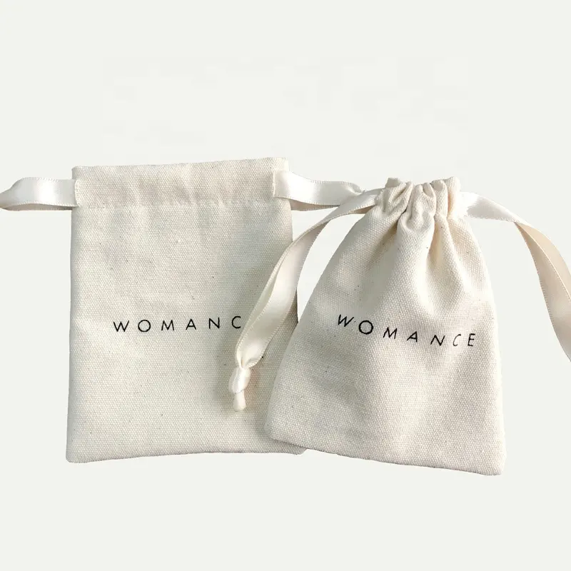 Custom Logo Printed Drawstring Canvas Bag Gift Jewelry Packaging Organic Cotton Canvas Pouch