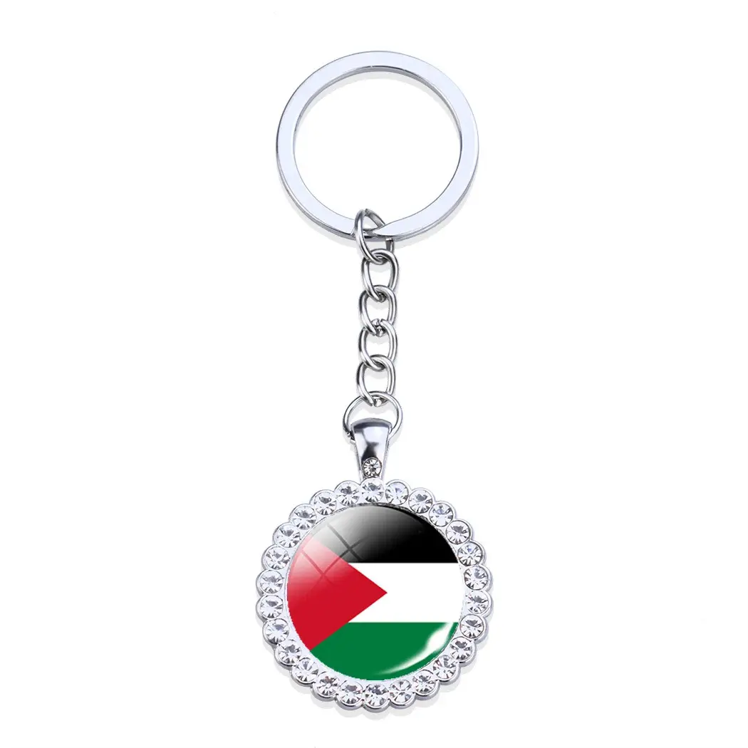 2023 portachiavi con Cabochon in vetro con bandiera di nuovi paesi creativi moda cristallo con forma di ala a forma di angelo palestina bandiera nazionale