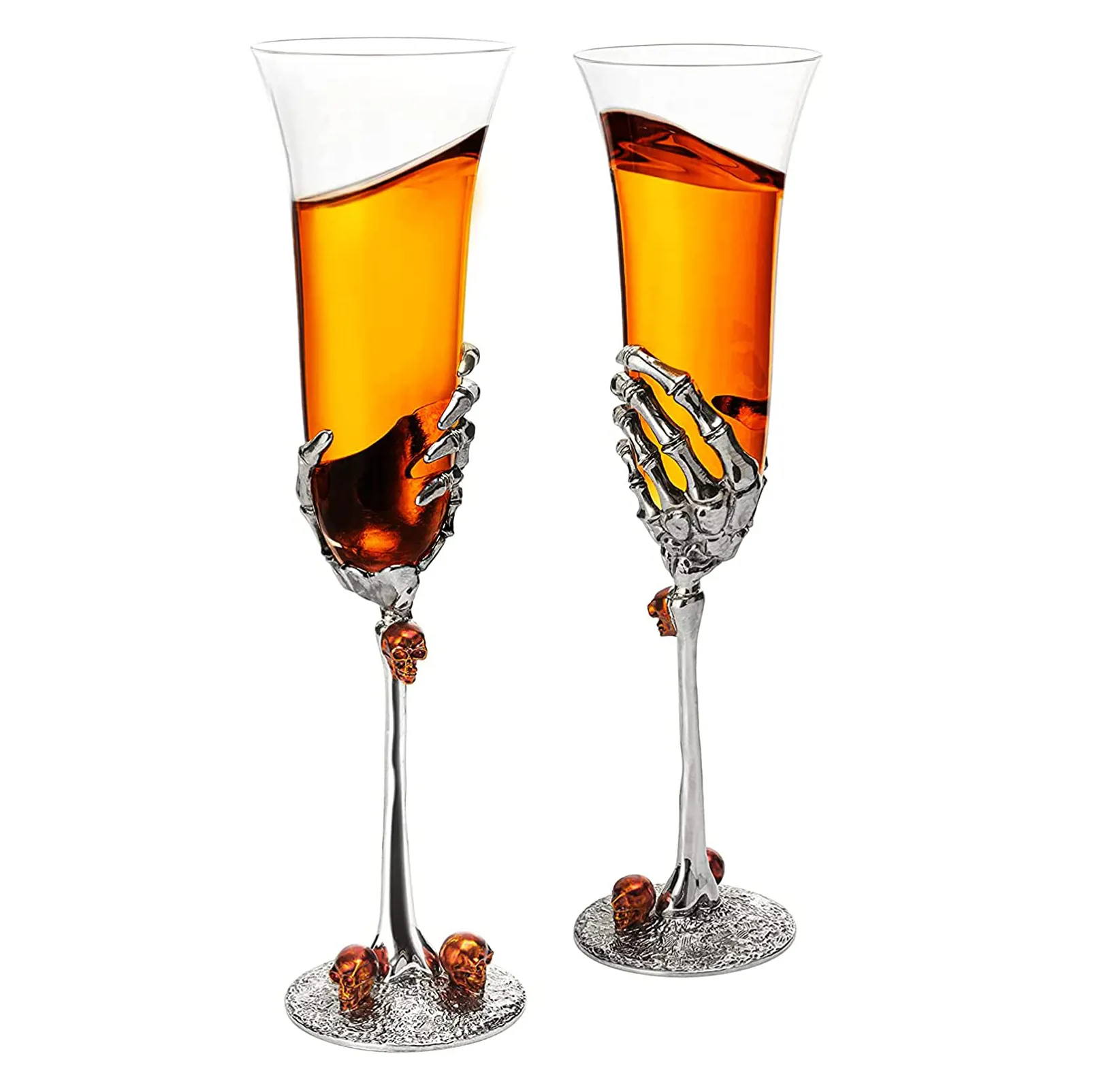 Manufacture Wholesale Custom luxury retro vintage unique wine glasses set Halloween metal skeleton hand wine glass for wine