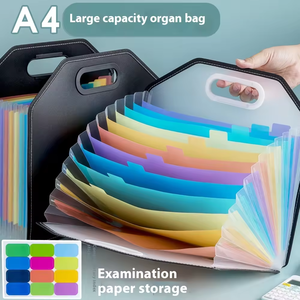 Carpeta de documentos de almacenamiento grande, organizador de archivos A4 con asa, carpetas de archivos impermeables en expansión con borde de tela negra - Product Image 3