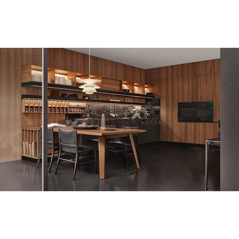 2023 nuova porta in legno costosa personalizzata mobili da cucina Design armadio da cucina impiallacciato in legno per i commerci all'ingrosso