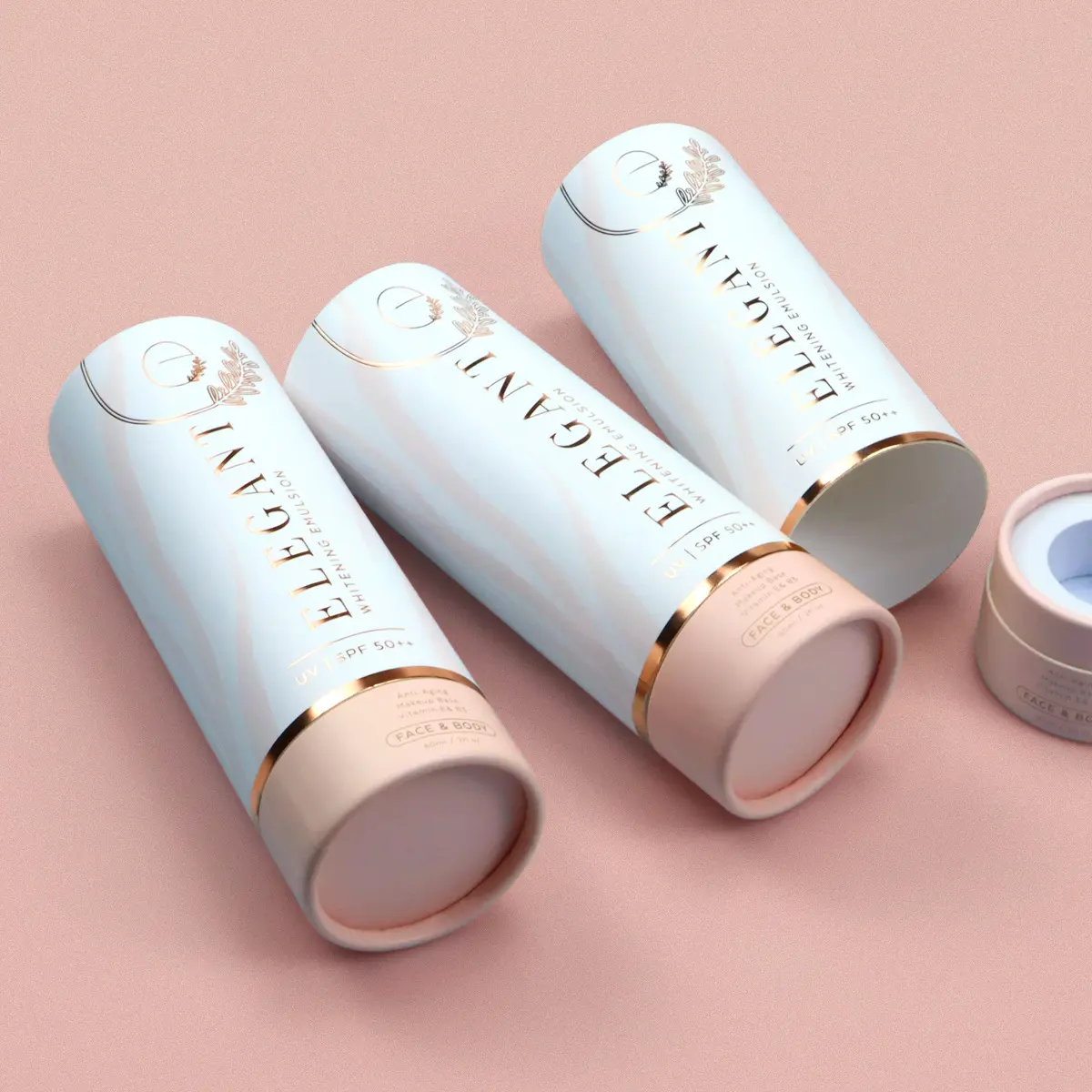 Cilindro de diseño personalizado de lujo aceites esenciales cuidado de la piel tubo de papel cosmético redondo Impresión de caja de embalaje de regalo