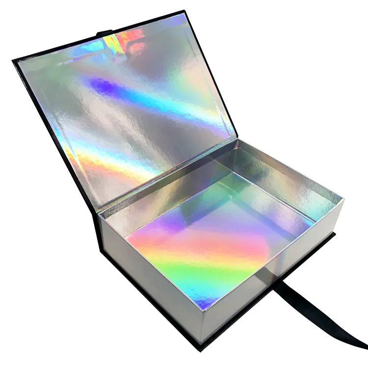 Custom Luxury Glitter Laser Cardboard Packaging Box Holographic Shiny Folding Magnetic Christmas Gift Box