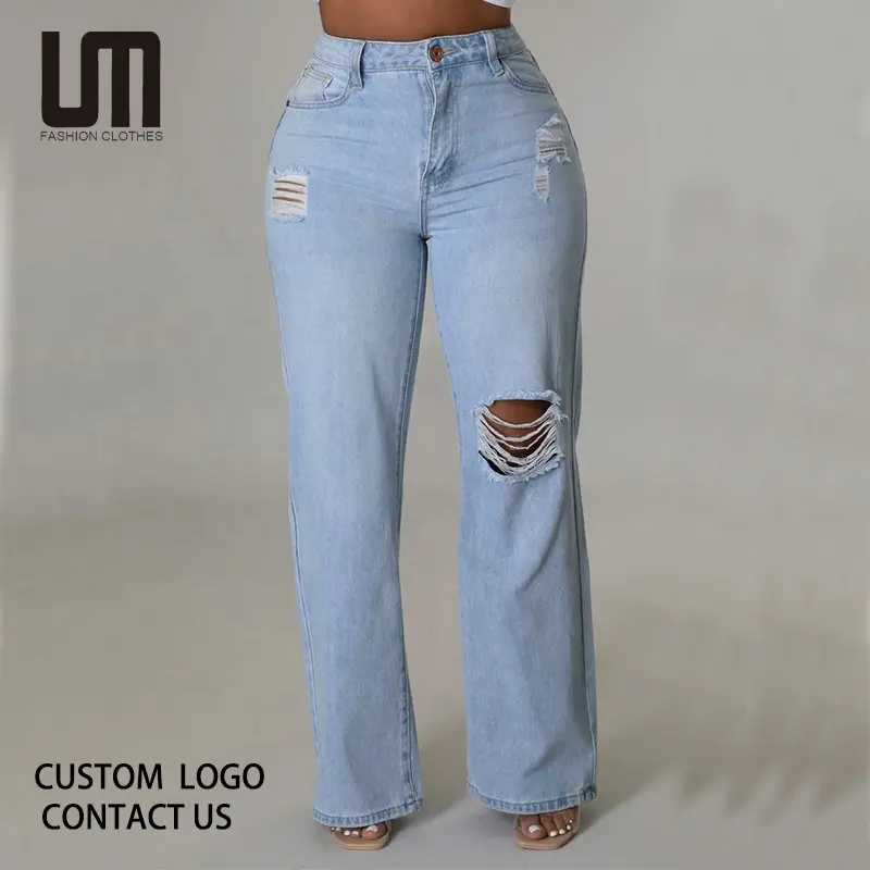 Liu Ming-Pantalones rasgados de cintura alta para mujer, Vaqueros ajustados, Sexy, color azul, 2023