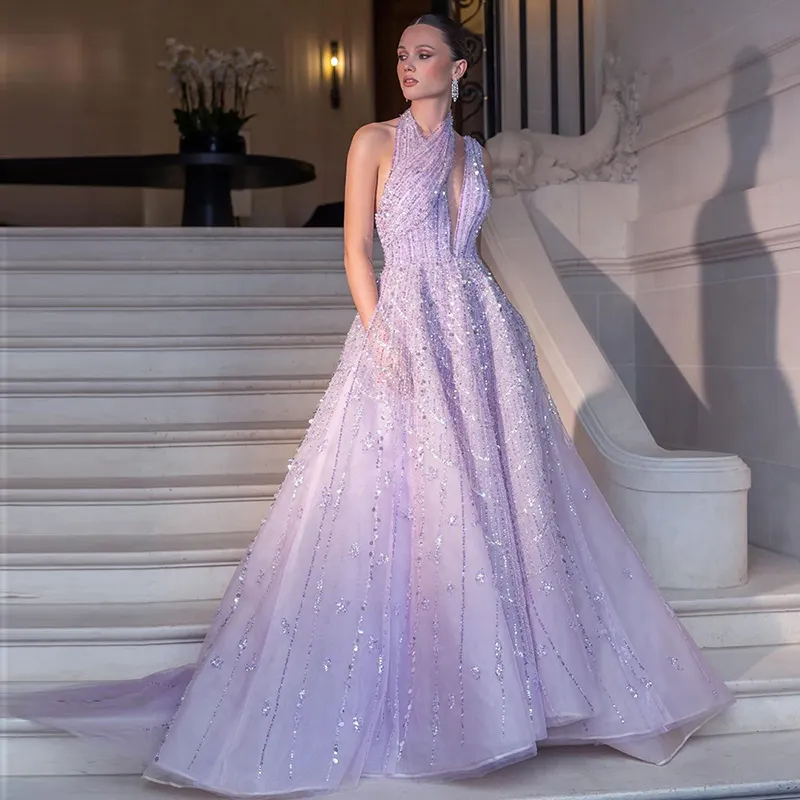 LSCZ106-2 lila sexy Abschlussball elegant lässig individuelles Abendkleid Party Hochzeit Luxuskleid