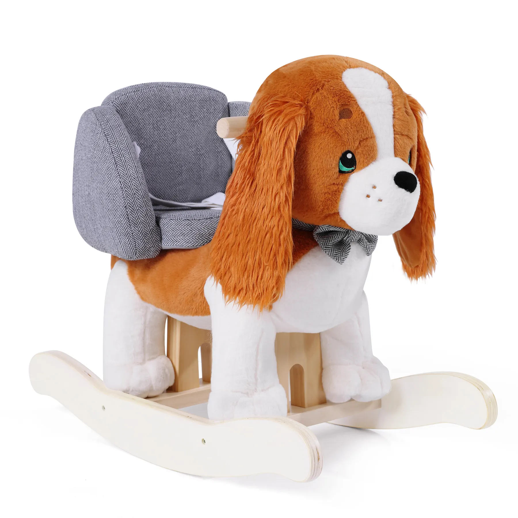 Tiktok Hot Cute Senior Brown Puppy Wooden King Charles Spaniel Rocking Horse for Children
