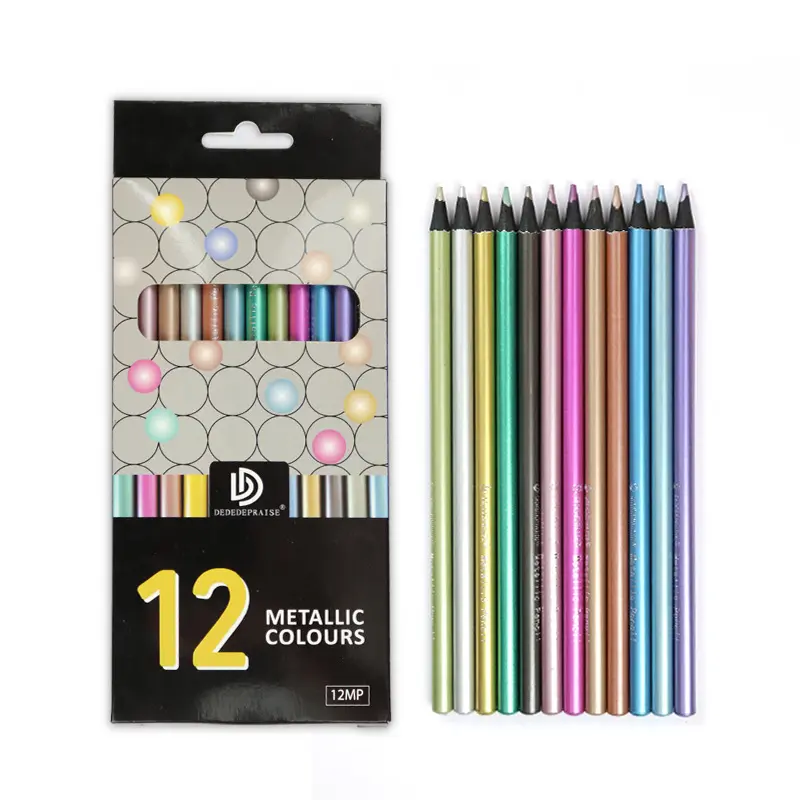 Atacado 12/24 cores um conjunto de lápis de cor metálico desenho arte colorir graffiti lápis de cor manual