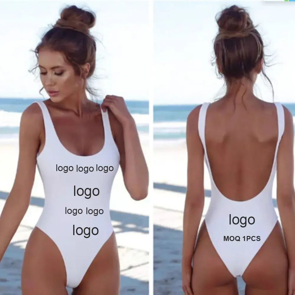 Costume da bagno bikini tinta unita con LOGO personalizzato costume da bagno intero senza schienale multicolore per donna 2022