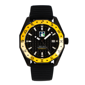 Đen Thép không gỉ Tự động xem | Đen quay số Vàng Gốm bezel Silicone da dây đeo kép - Product Image 2