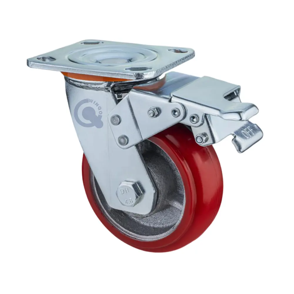 Industrial Caster Wheel 4 5 6 8 Inch High Load Iron PU Castor with Lock Trolley Wheels