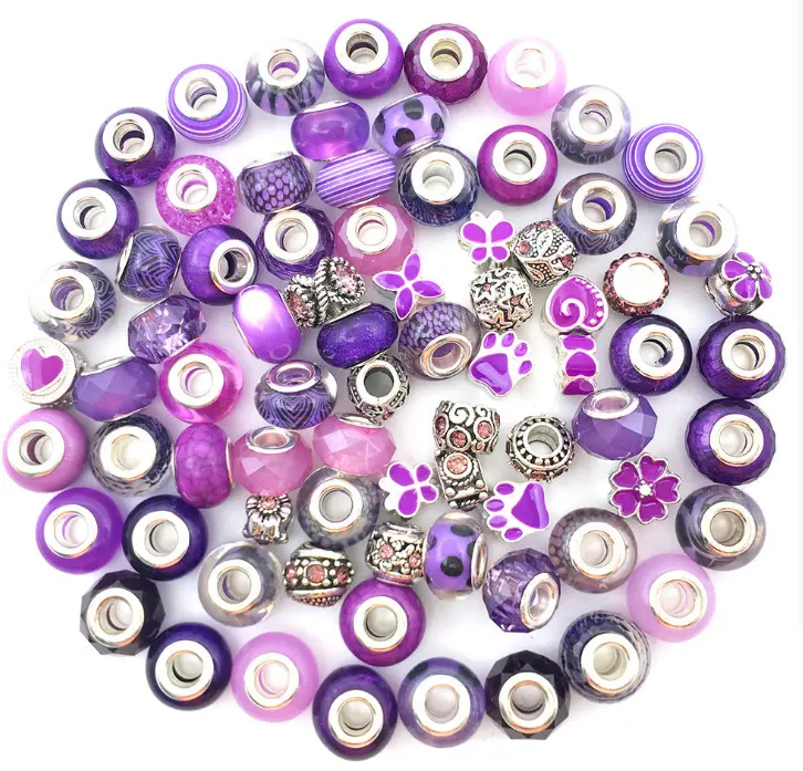 Púrpura serie 60 unids/set venta al por mayor lotes gema de diseñador amuleto pulsera de la joyería de la pulsera de la producción