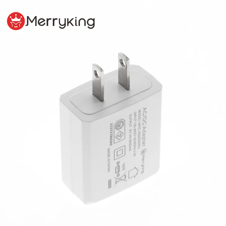 Shenzhen Merryking UL FCC CB BS 0.8A 1A 2.5A pengisian ponsel 5V 2A adaptor daya PSE Jepang USB pengisi daya dinding putih