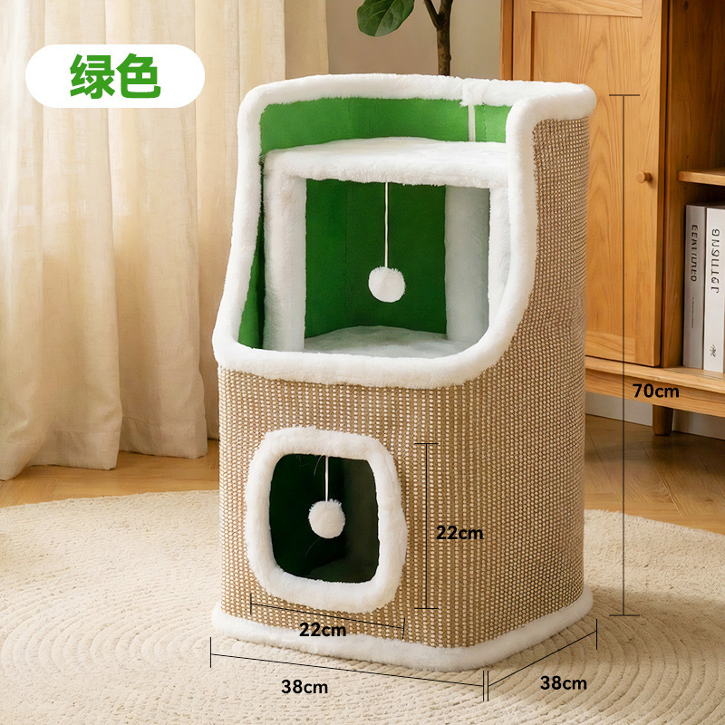 Upgraded three-story sisal barrel cat villa