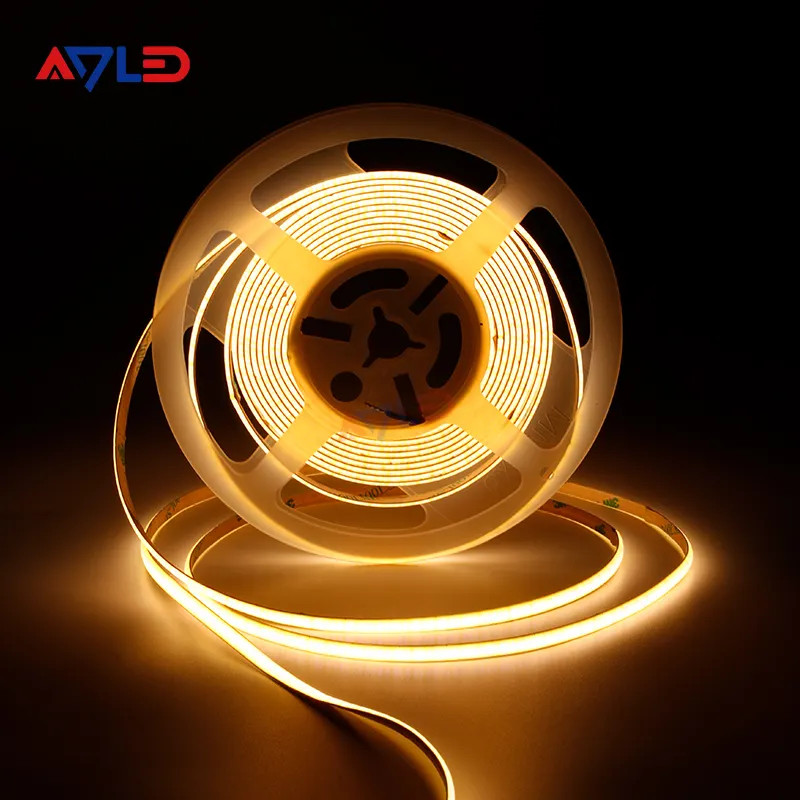 Yüksek yoğunluklu 5mm ince COB LED şerit işık sıcak beyaz 3000K esnek kesilebilir 12 Volt uzaktan kumanda CE RoHS UL sertifikalı