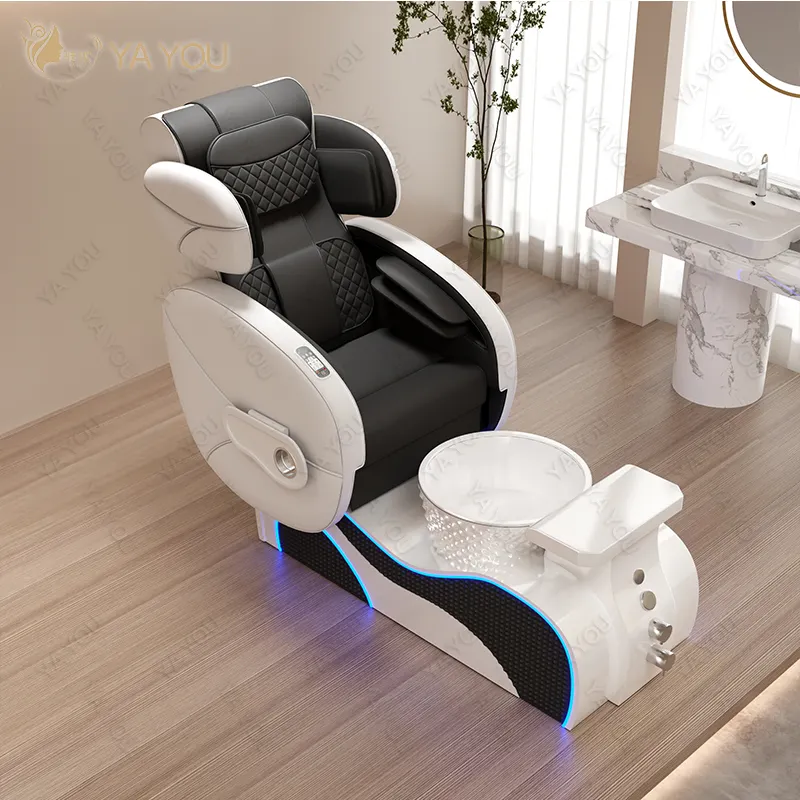 Luxo branco moderno preto couro pedicure spa estação cadeira com pé massagem bacia para salão de beleza spa loja