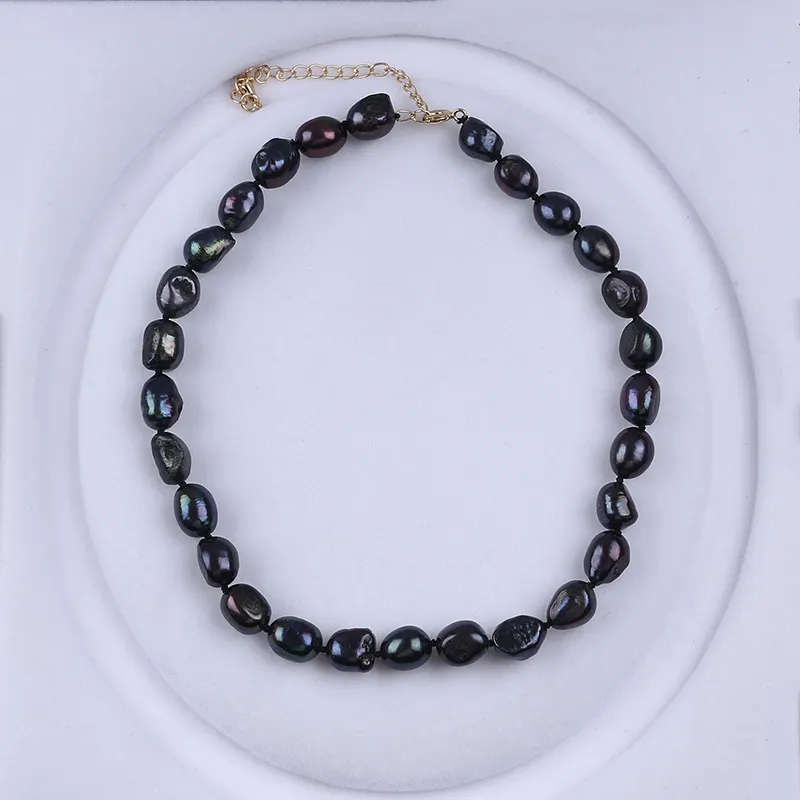 Collana di perle barocche nere da 8-9mm d'acqua dolce all'ingrosso elegante durato per le donne