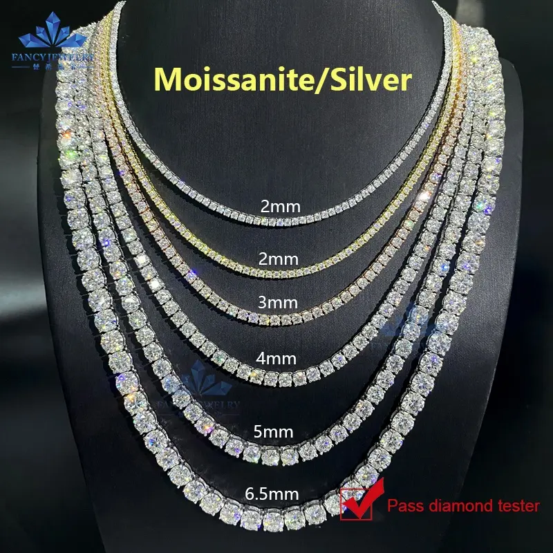 Pulseira de prata esterlina 925 em loja corrente 2-6.5mm VVS Moissanite colar de tênis de diamante gelado