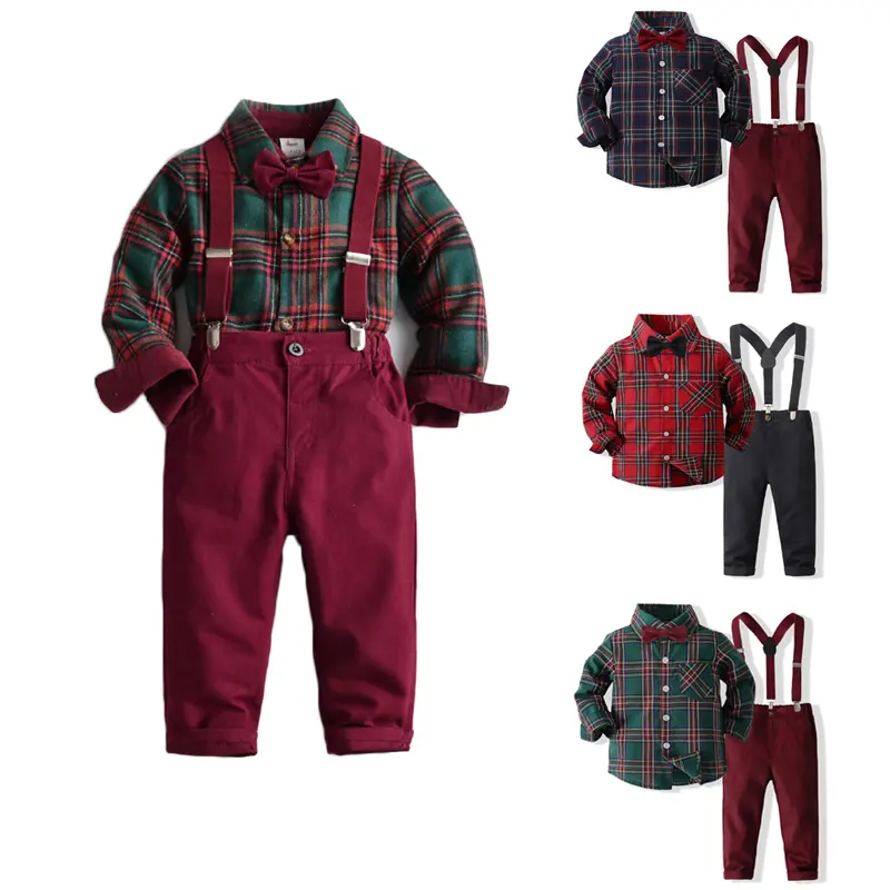 Boys Clothing Christmas 1 to 7 Years Long Sleeve Red Plaid Casual Shirts Boy Christmas Outfit Suit 2024 Spring Baby Boy Clothes