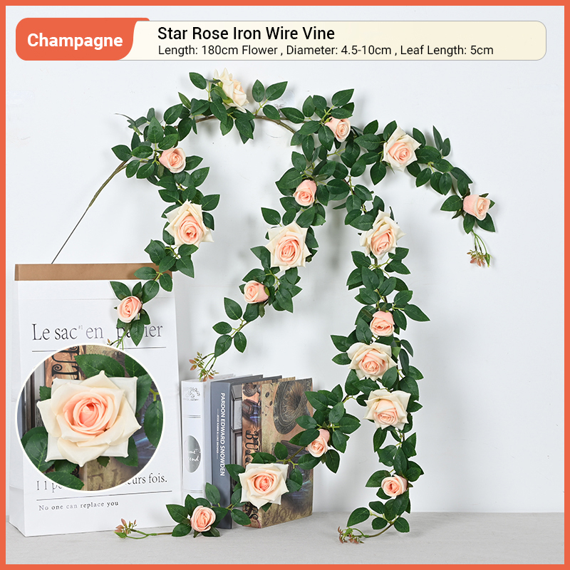 Rotin fil rose étoile champagne