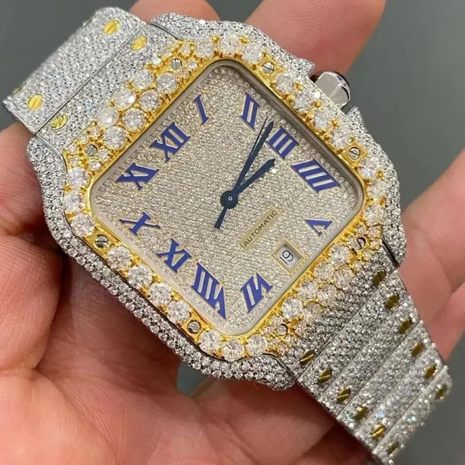 Passe testeur de diamants marque de mode personnalisée D couleur VVS Iced Out montre Moissanite diamant marque buste vers le bas montre personnalisée