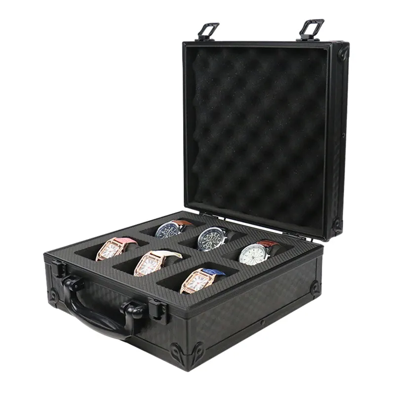 customized black watch box 6 slots watch travel case luxury aluminum watch brief case