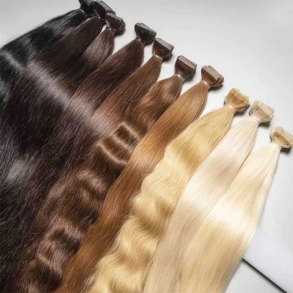 Extensão de cabelo, fita para extensão de cabelo 20 polegadas, 20 peças de fita para cabelo humano, ondulado e sem costura, remy