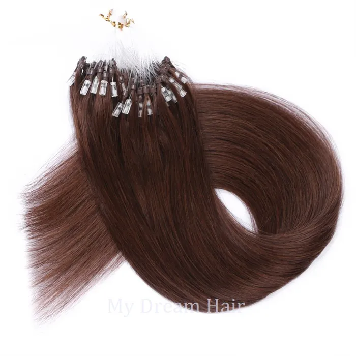 Bán Buôn 4 # Lụa Thẳng Micro Vòng Phần Mở Rộng Tóc Chất Lượng Tốt Nhất 100% Nguyên Liệu Remy Trinh Nữ Micro Vòng Vòng Con Người Tóc Mở Rộng