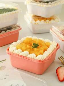 ราคาถูก กล่องบรรจุภัณฑ์เค้กพลาสติกขนาดเล็กทรงสี่เหลี่ยม กล่องตุ่ม เค้ก Tiramisu สีชมพู กล่องคอนเทนเนอร์ขนาดเล็ก - Product Image 5