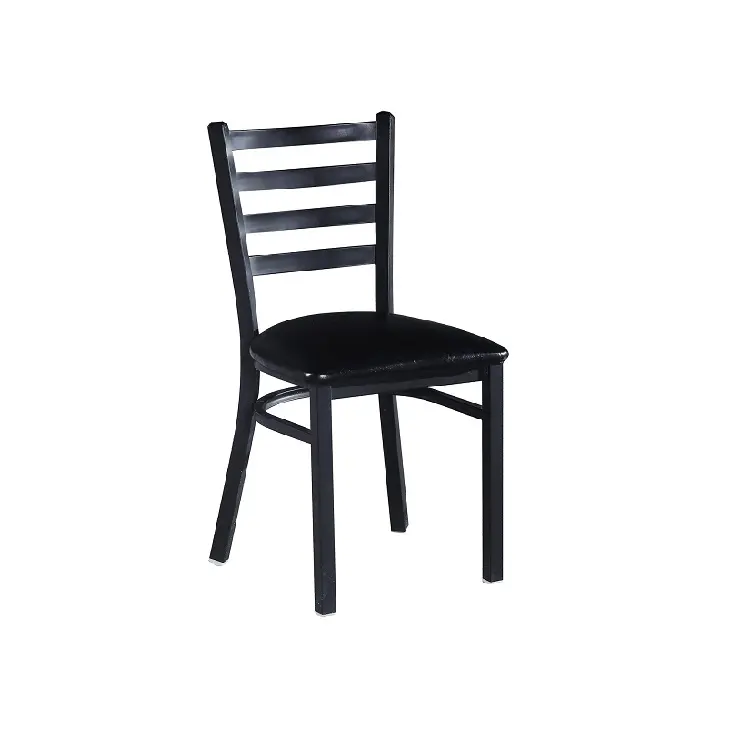 Precio de fábrica, silla de comedor nórdica moderna de cuero Pu para restaurante, silla de cafetería con patas negras de transferencia de Metal