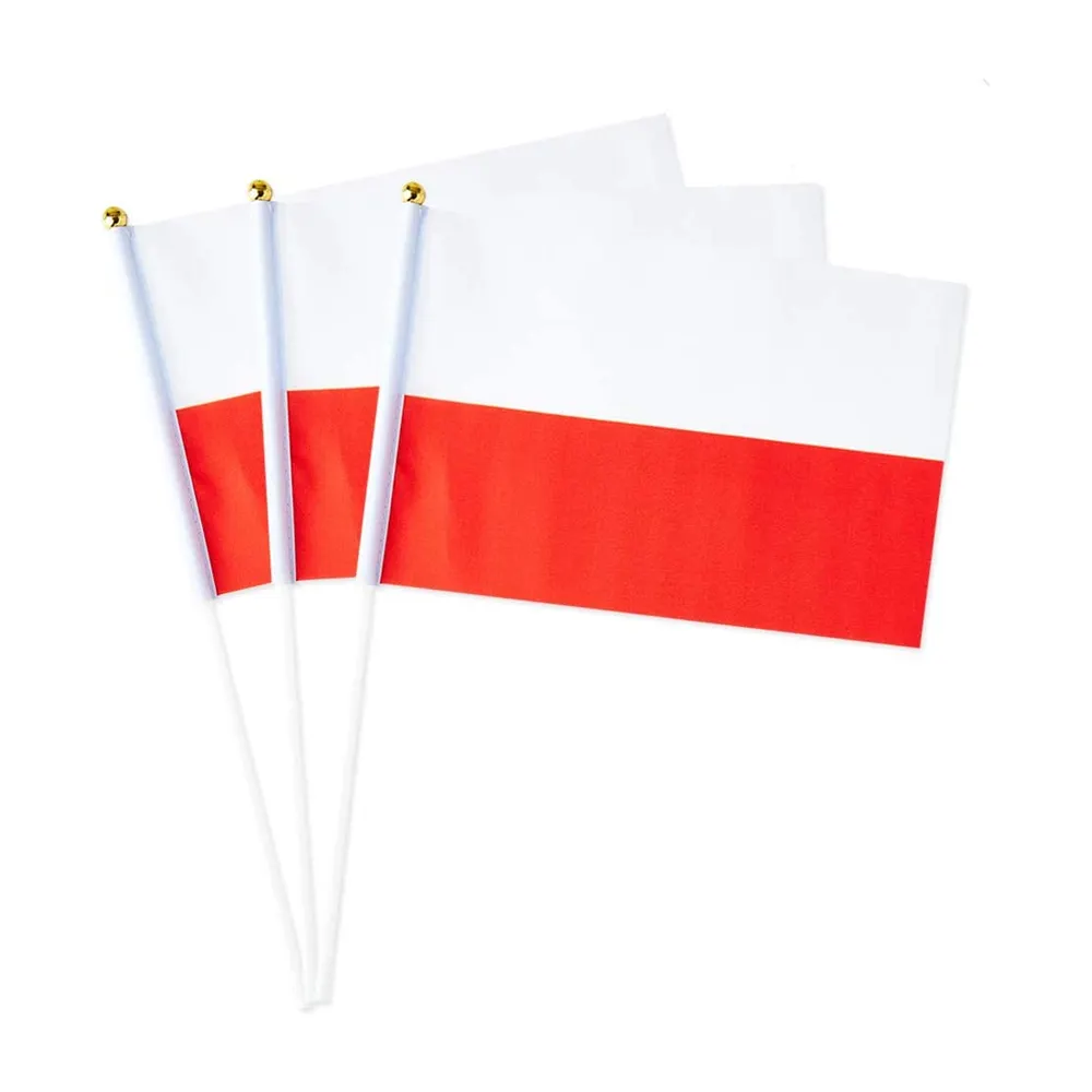 Stampa poliestere bandiera polonia piccolo bastone Mini polacco bandiere a mano