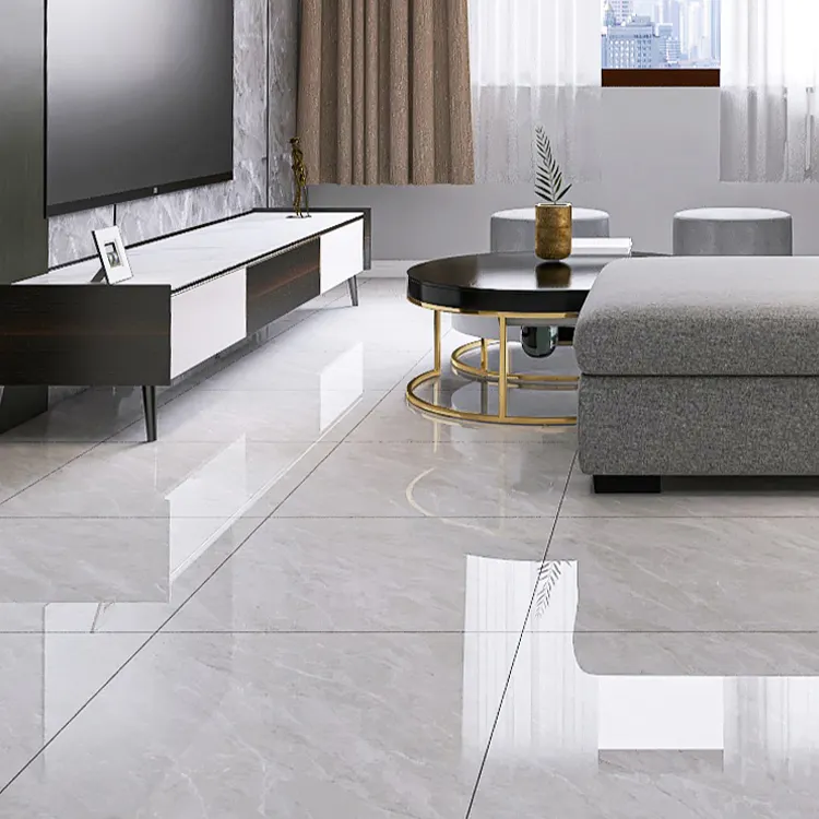 60x60 bas prix carré Types plancher marbre Look gris clair brillant vitrifié porcelaine céramique intérieur carreaux de sol