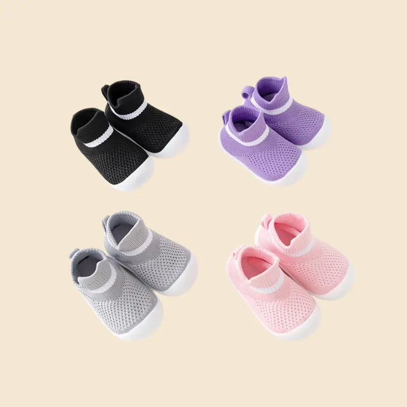 Zapatos de calcetín antideslizantes a la moda, zapatos de calcetín suave con suela de goma tejida de algodón para niños pequeños para bebés y niñas