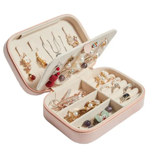 Mexda Travel Fashion Velvet Jewelry Jewellery Stud Organizer For Mirrored Portable Small Leather Jewelry Storage Box