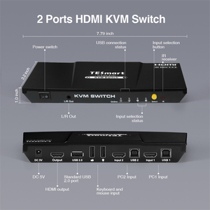 TESmart-Kit de conmutador KVM de 2 puertos, HDMI 4K60Hz con salida de audio EDID, compatible con 2 uds., 1 monitor, conmutador de escaneo automático de vídeo