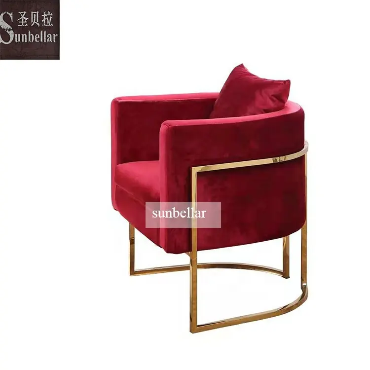 Sillón moderno de terciopelo de tela de acero inoxidable para comedor y sala de estar, sillón con brazo de ocio, accent club, color dorado, venta al por mayor