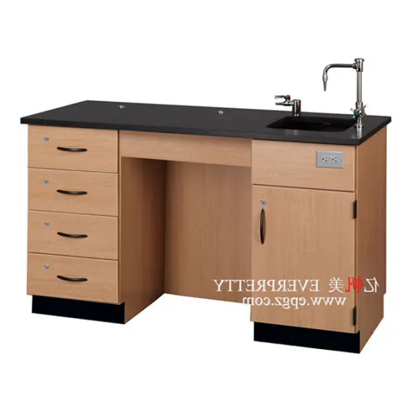 Ensemble de meubles de table de laboratoire chimique d'école durables avec tiroirs et armoire et évier et robinet d'eau et prise