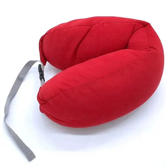 Almohada de viaje multifuncional de estilo japonés de algodón puro con partículas de espuma personalizada, almohada para el cuello en forma de U, almohada para coche y avión