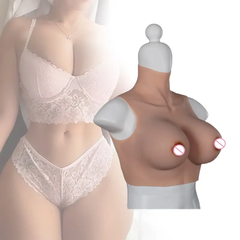 Eta Crossdresser 제품 인공 A-H 컵 거대한 유방 양식 브래지어 패드 트랜스젠더 실리콘 애니메이션 가슴 높은 칼라 가슴